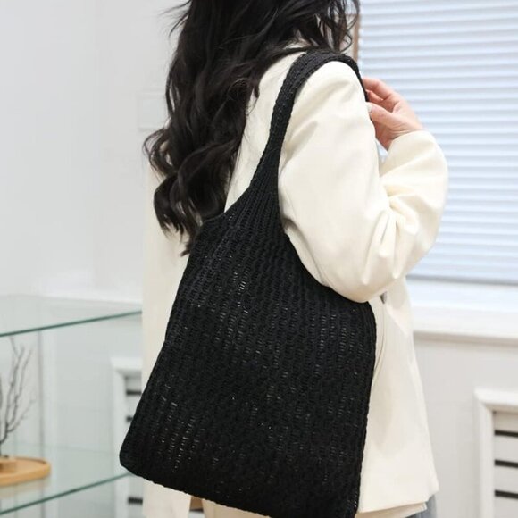 Crochet Shoulder Bag Handmade Lightweight Polyester Travel Tote for Women - Picture 8 of 8